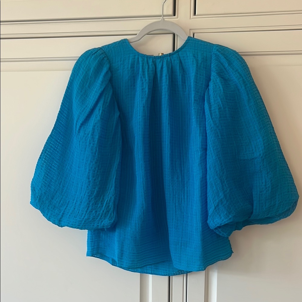 Marie Oliver Oversized Blue Puff Sleeve Blouse